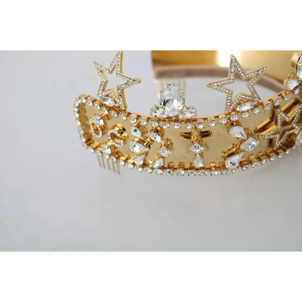 Dolce & Gabbana Gold Crystal Star STRASS Crown Logo Tiara Diadem Womens - Picture 8 of 9